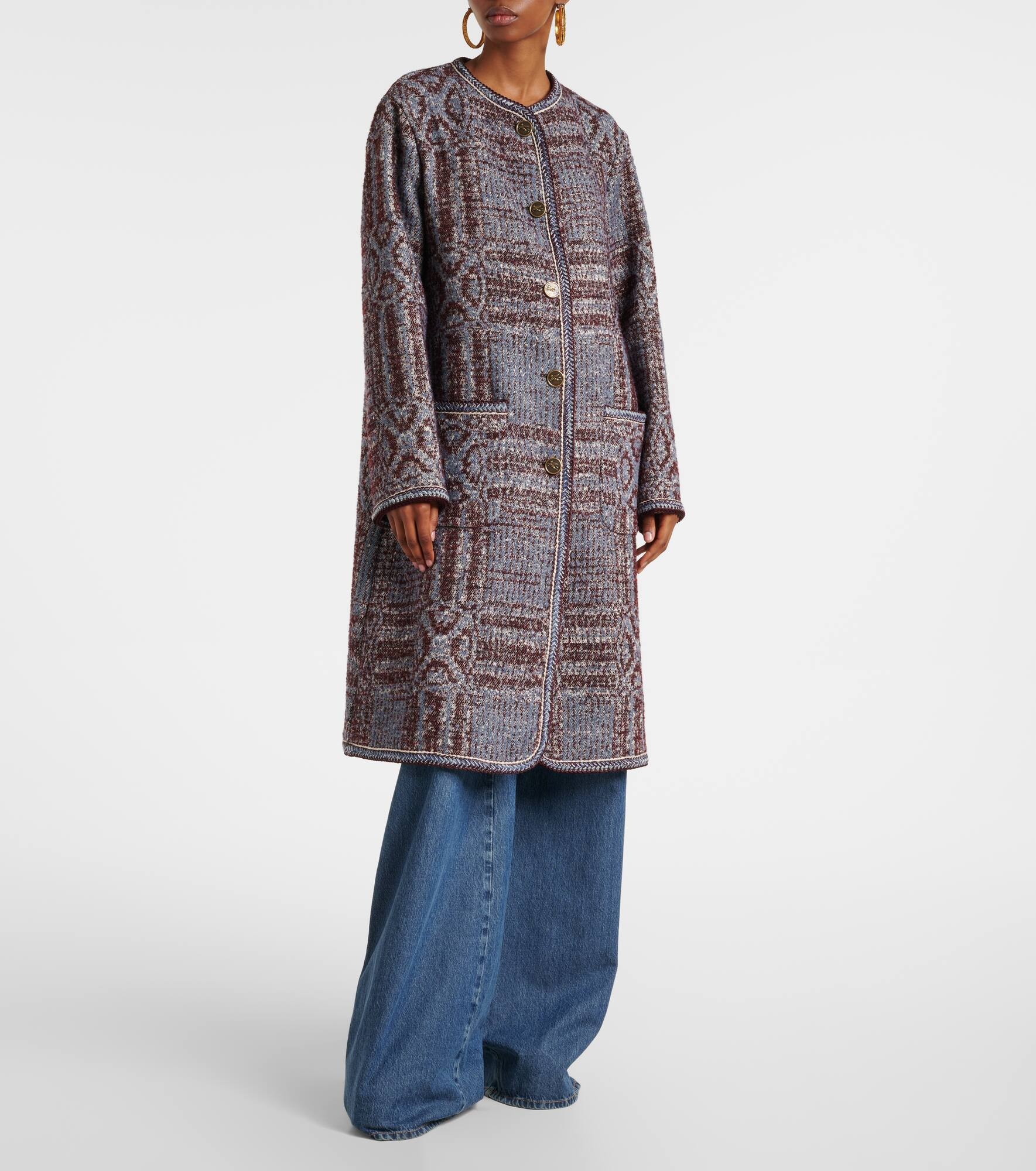 Cotton and wool-blend jacquard coat - 6
