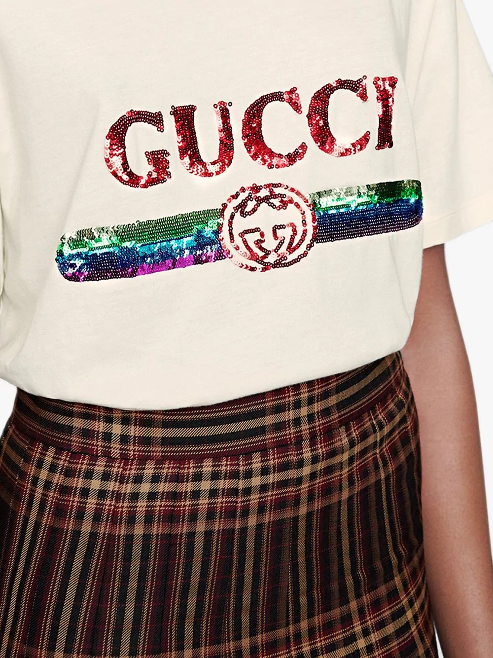 Oversize T-shirt with sequin Gucci logo - 5