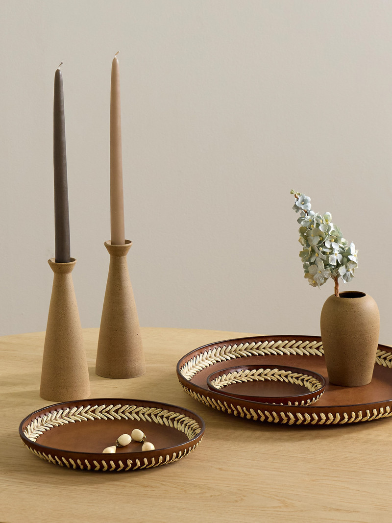 HUNTING SEASON Set Of Three Whipstitched Leather Trays outlook