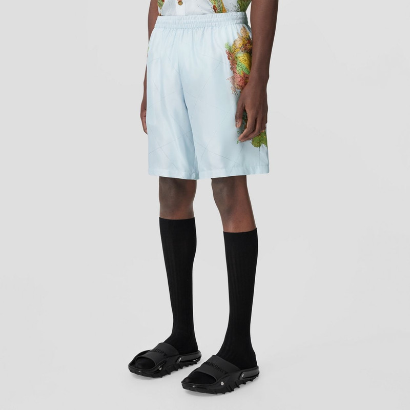 Map Print Washed Silk Drawcord Shorts 6