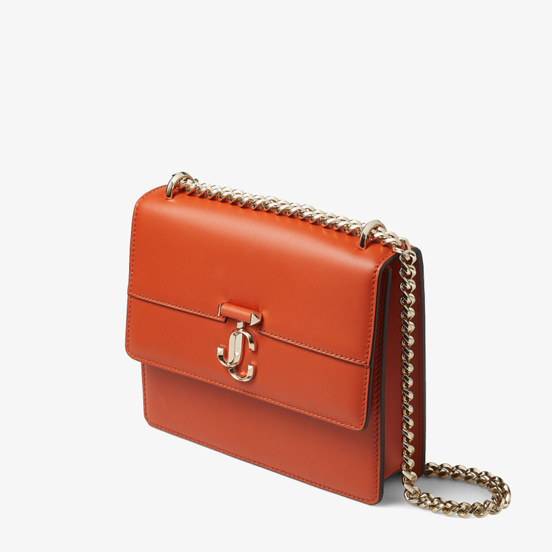 Varenne Quad
Dark Amber Orange Fine Shiny Calf Leather Shoulder Bag with Light Gold JC Bar 4