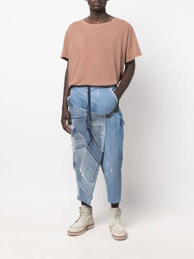 Greg Lauren patchwork drawstring-waist tapered jeans outlook