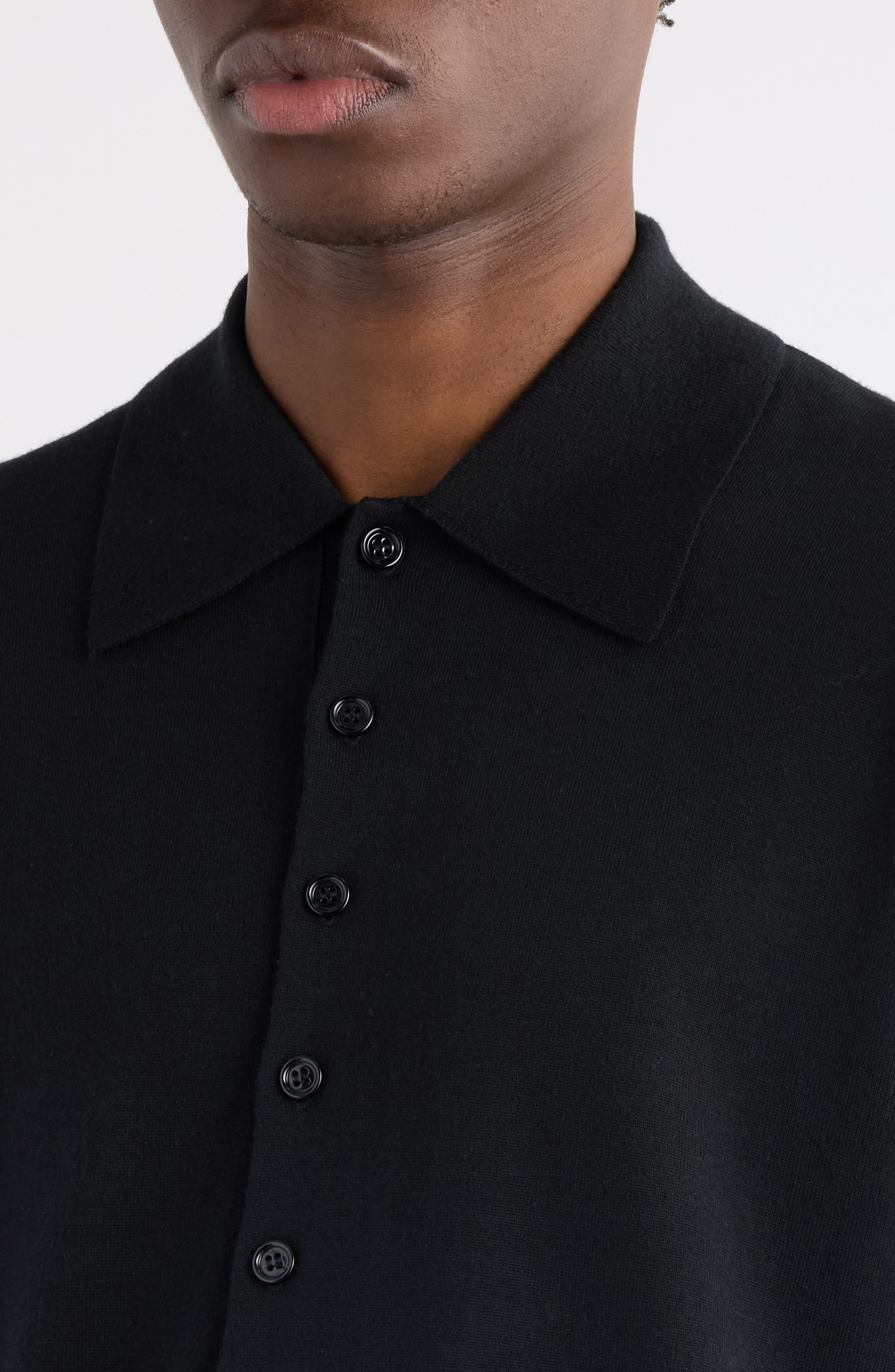 Dries Van Noten Muano Merino Wool Polo Sweater in Black at Nordstrom - 5