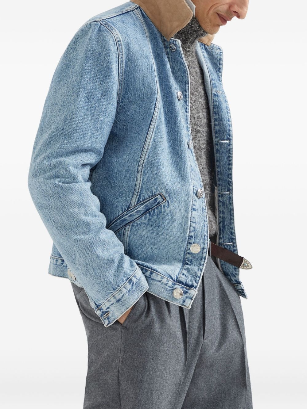 contrasting-collar denim jacket - 4