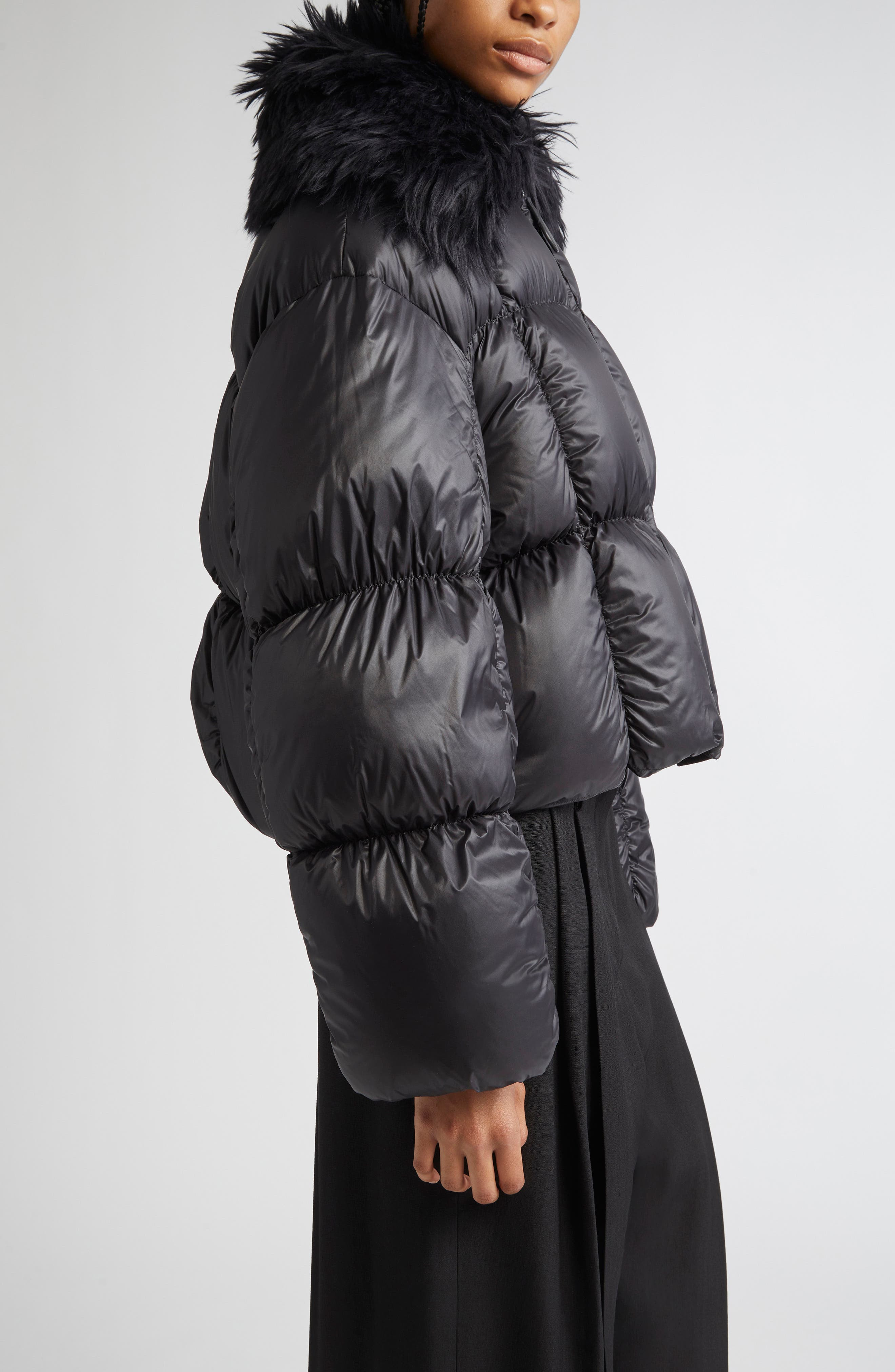 Jil Sander Short Quilted Blosuon Jacket with Deatachable Faux Fur Collar in Black at Nordstrom - 4