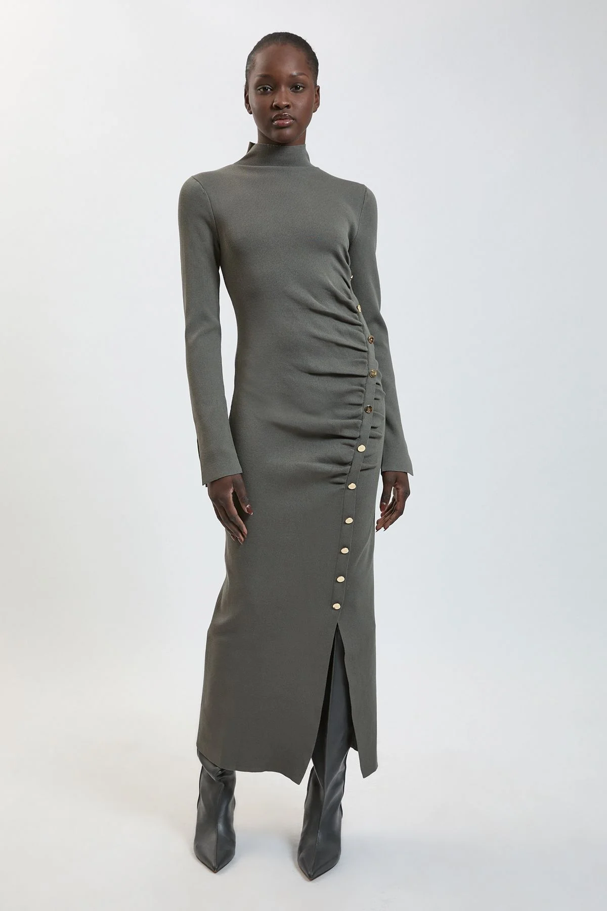 Asymmetric Fastening Viscose Knitted Dress - 1
