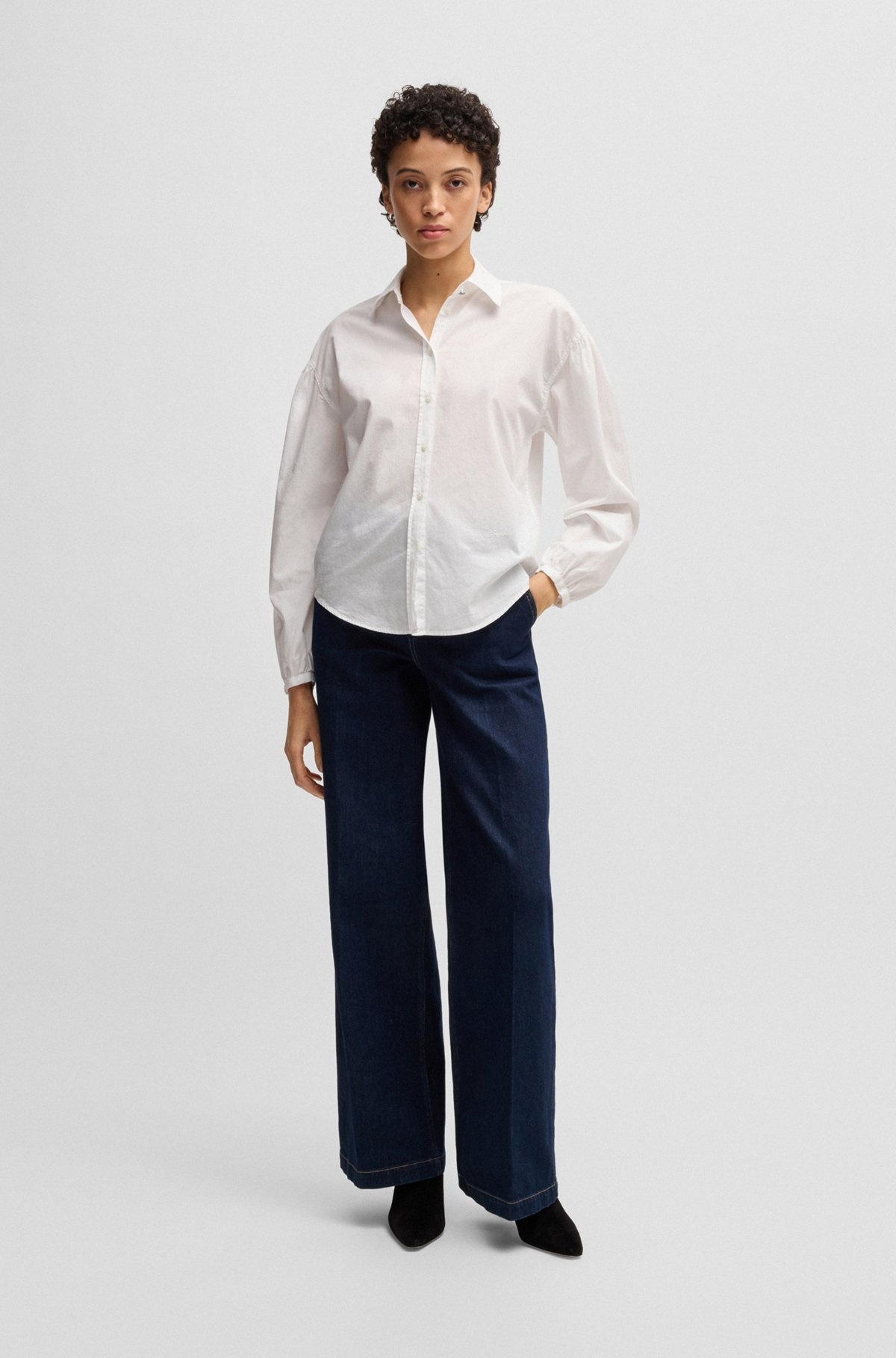 REGULAR-FIT BLOUSE IN COTTON POPLIN WITH POINT COLLAR - 3