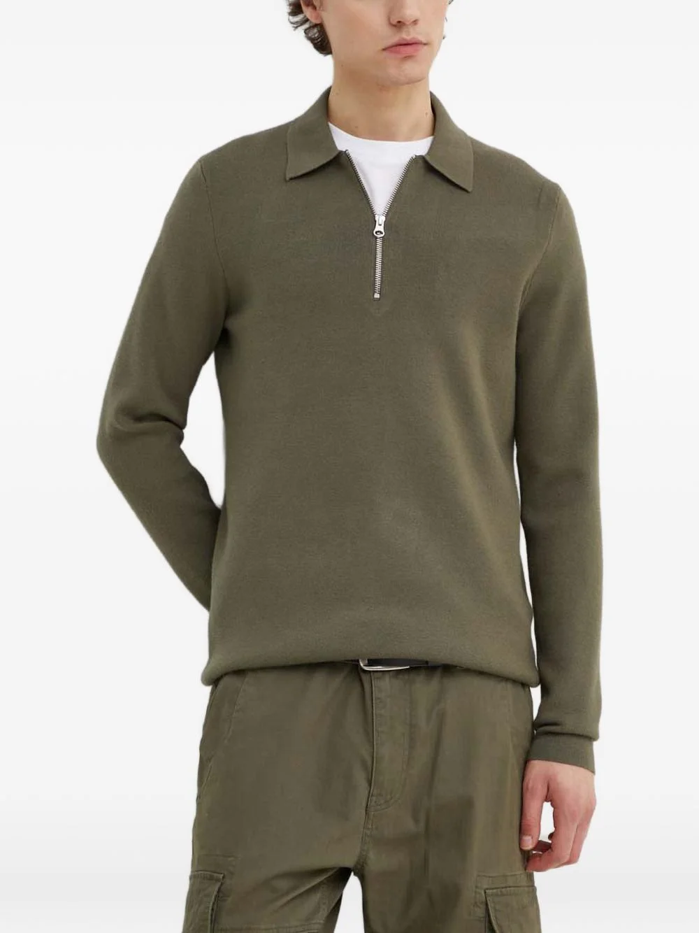 zip-up collared knitted polo shirt - 1