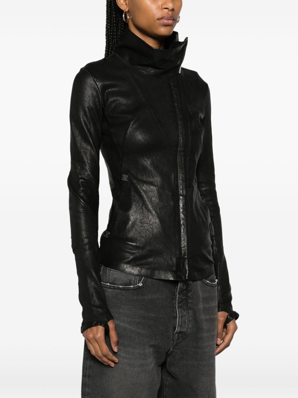 zip-detail leather jacket - 3