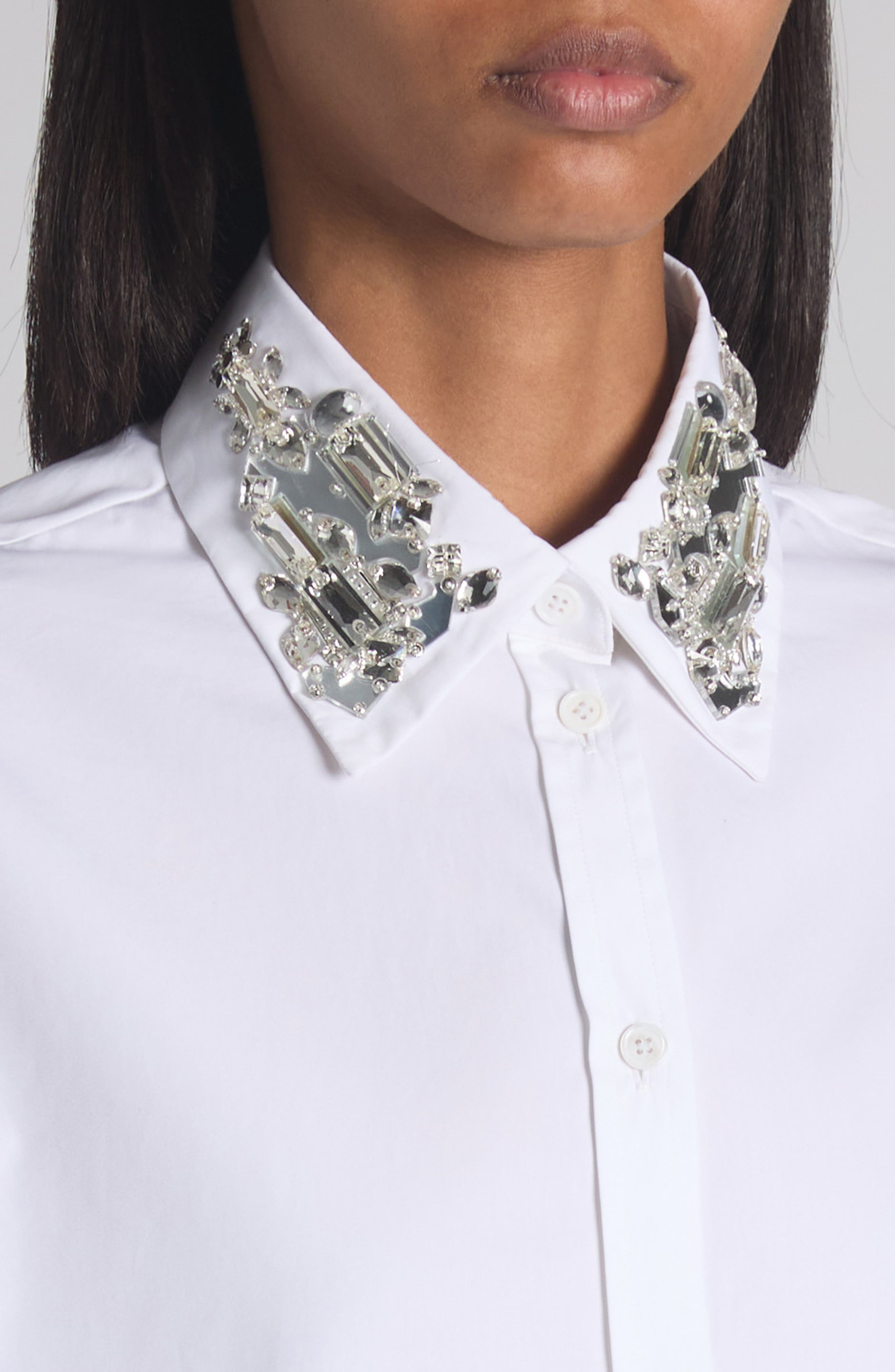 McQueen Crystal Embellished Cotton Poplin Button-Up Shirt in Opticalwhite at Nordstrom - 5