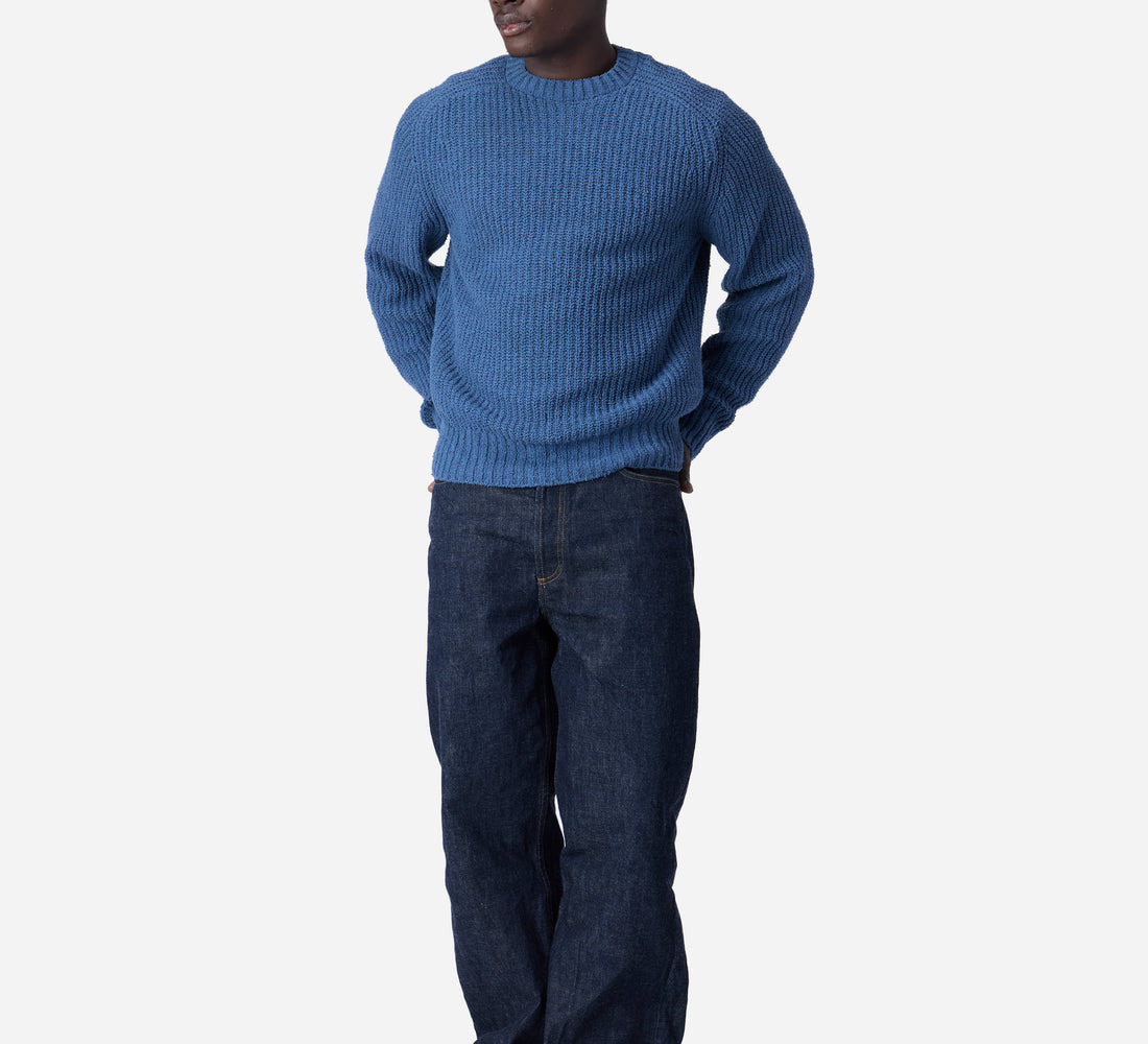 Cotton Crewneck Sweater - Lapis Boucle - 4