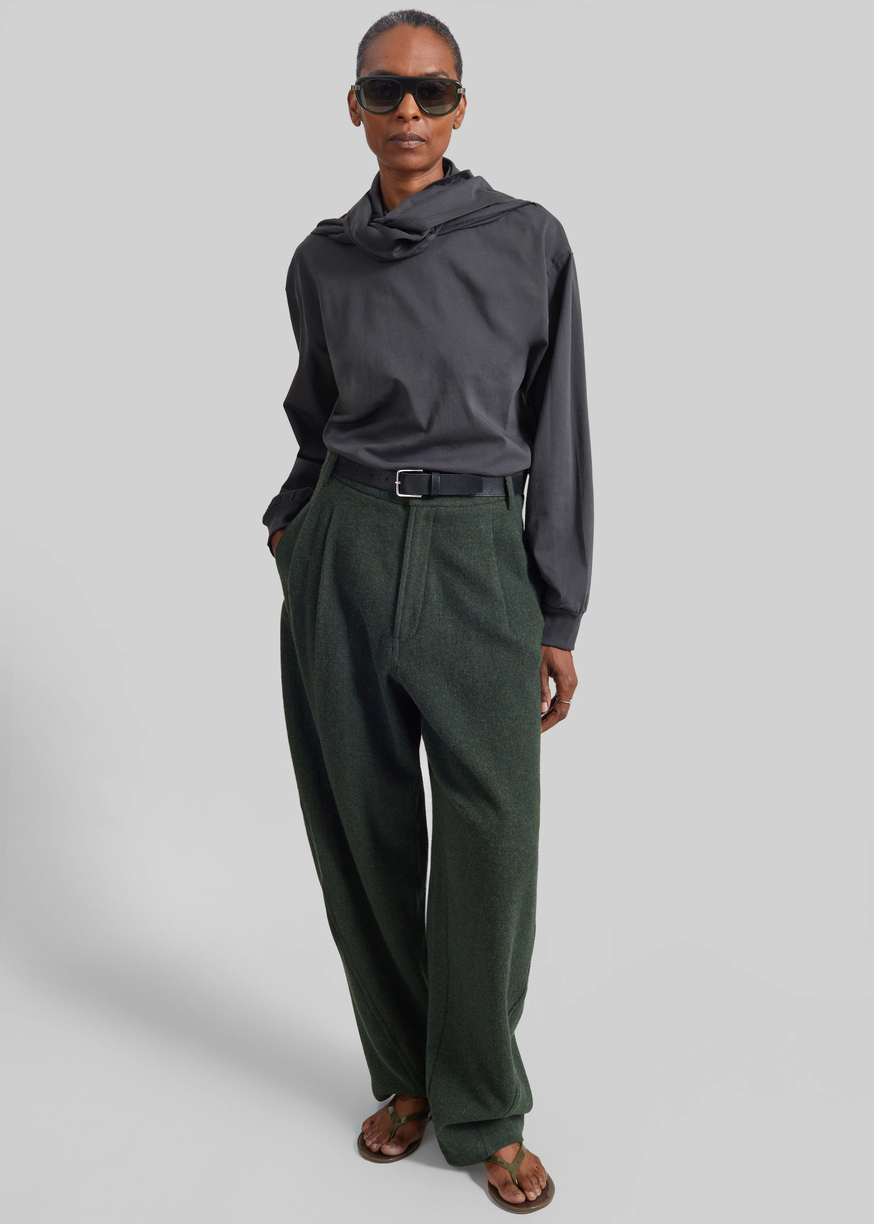 Darkpark Phebe Wool Wide Leg Pants - Green - 1