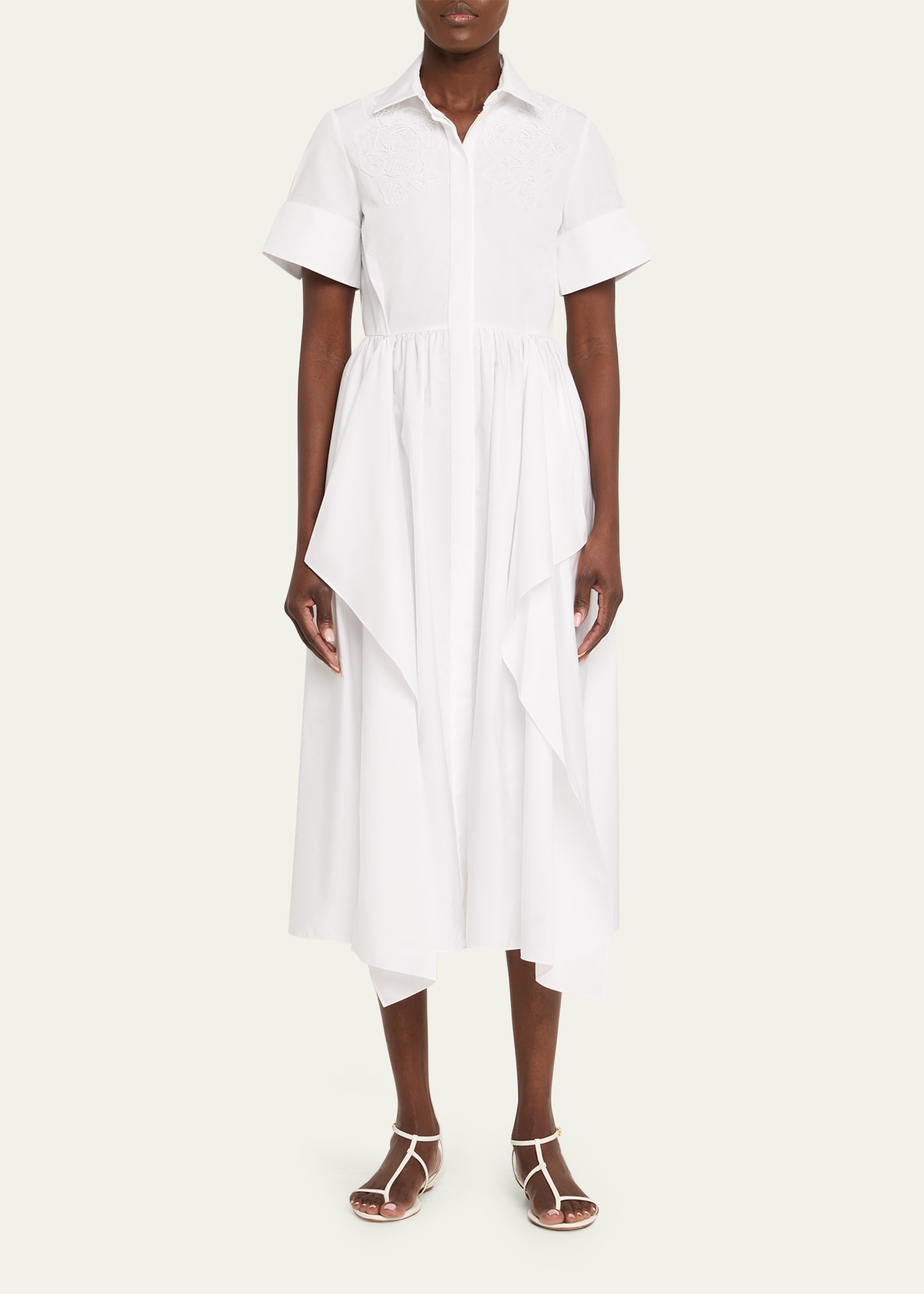 Embroidered Short-Sleeve Midi Shirtdress - 2