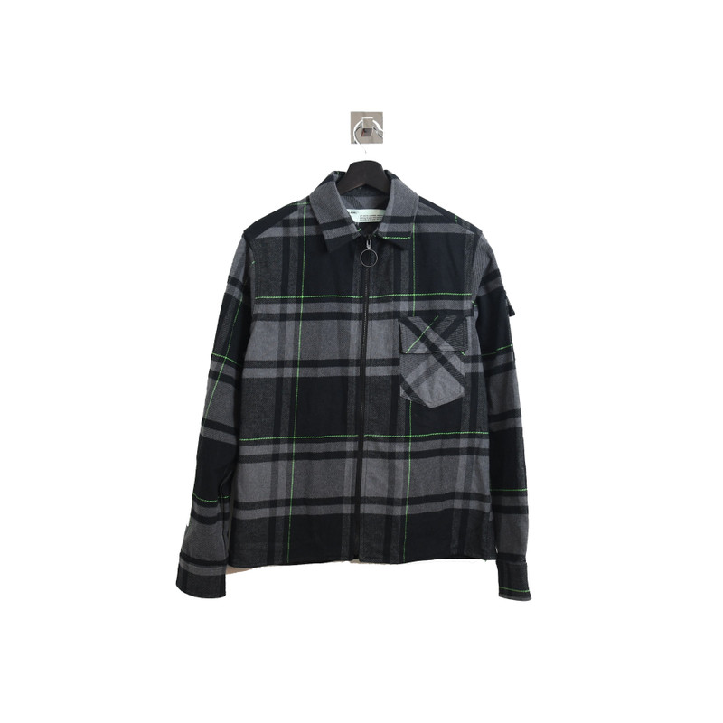 Off-White Flannel Shirt Lime Black Grey - 1