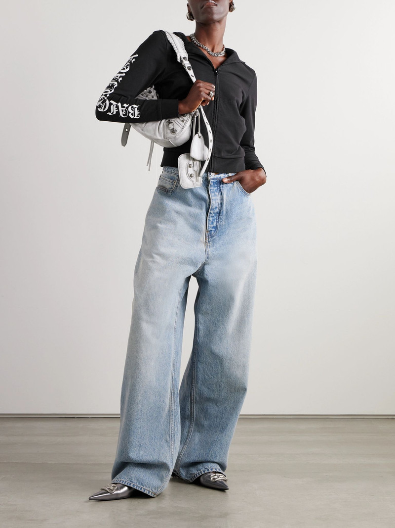BALENCIAGA Distressed printed cotton-blend jersey hoodie Black outlook