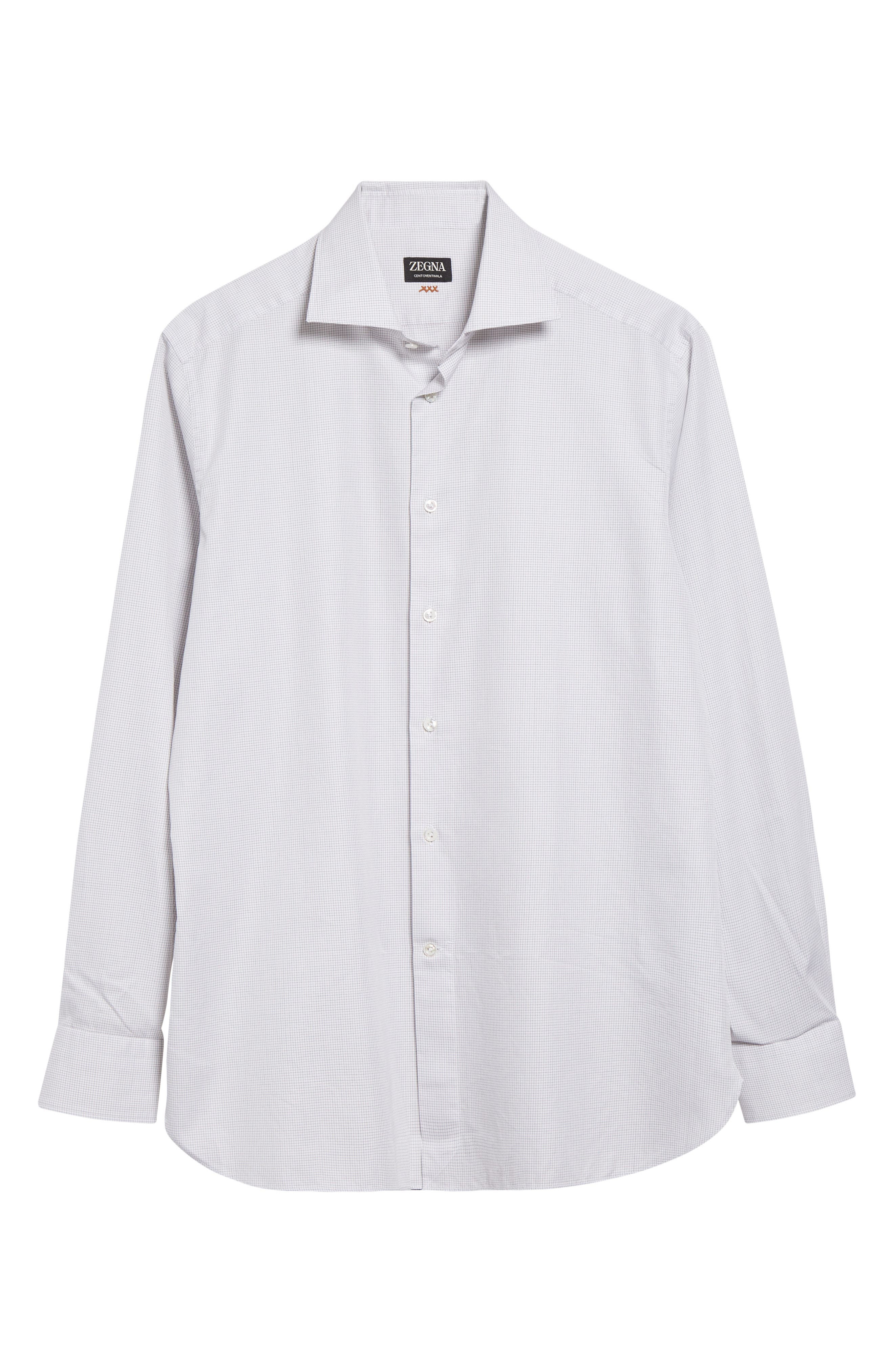ZEGNA Centoventimila Subtle Minicheck Button-Up Shirt in White/brown/dark Green at Nordstrom - 5
