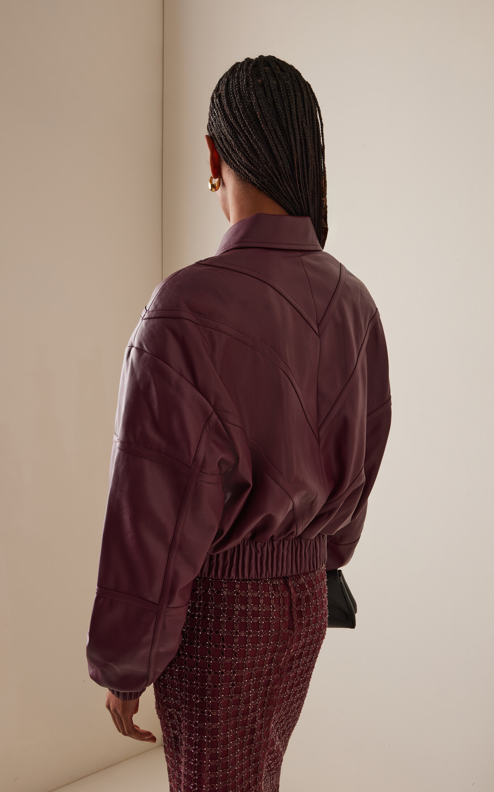Faux Leather Bomber Jacket burgundy - 4
