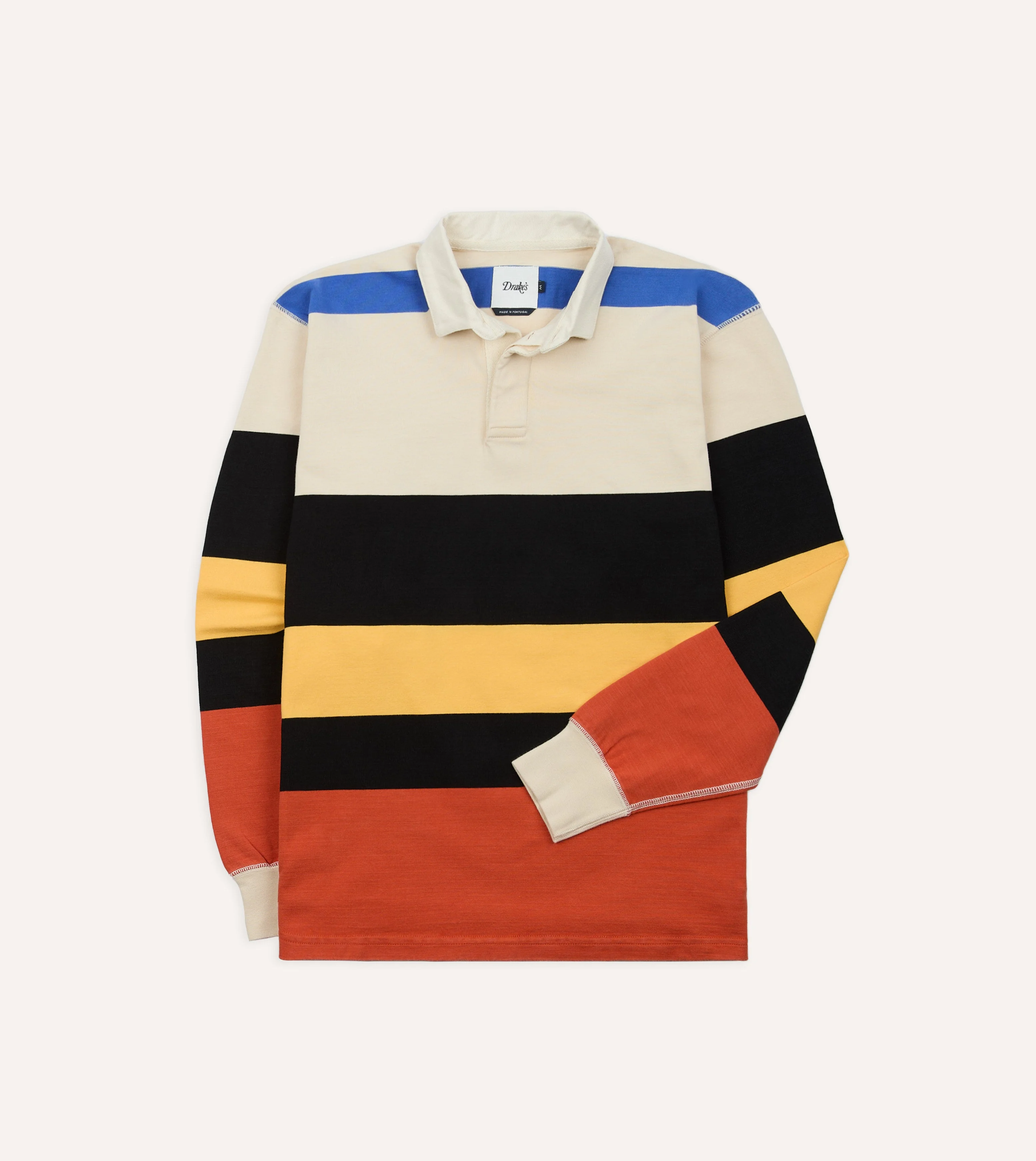 Ecru, Black and Orange Multi Stripe Cotton Rugby Shirt - 1