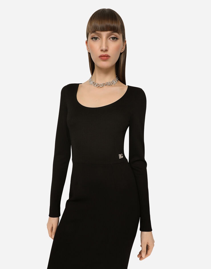 Milano rib calf-length dress with DG logo - 3