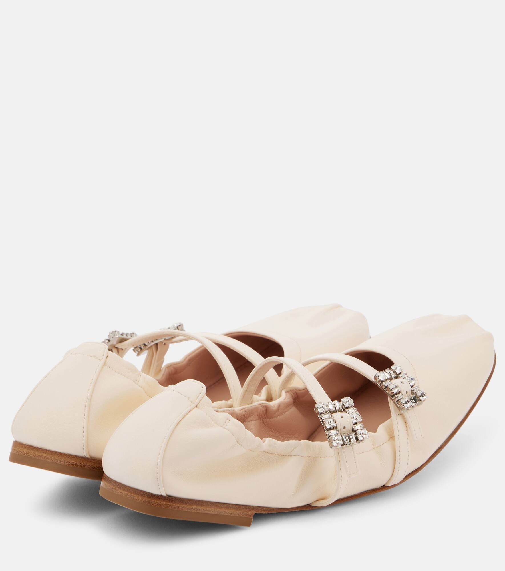 Crystal-embellished leather ballet flats - 3