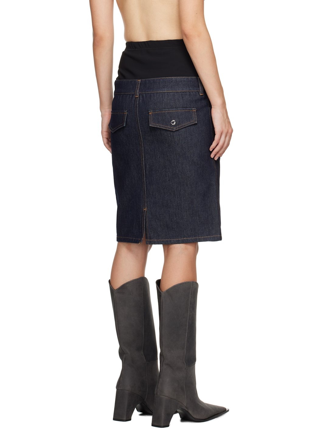 Blue Hybrid Denim Midi Skirt - 3