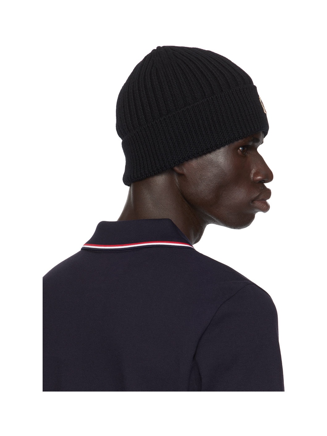 Black Ribbed Knit Wool Beanie - 3