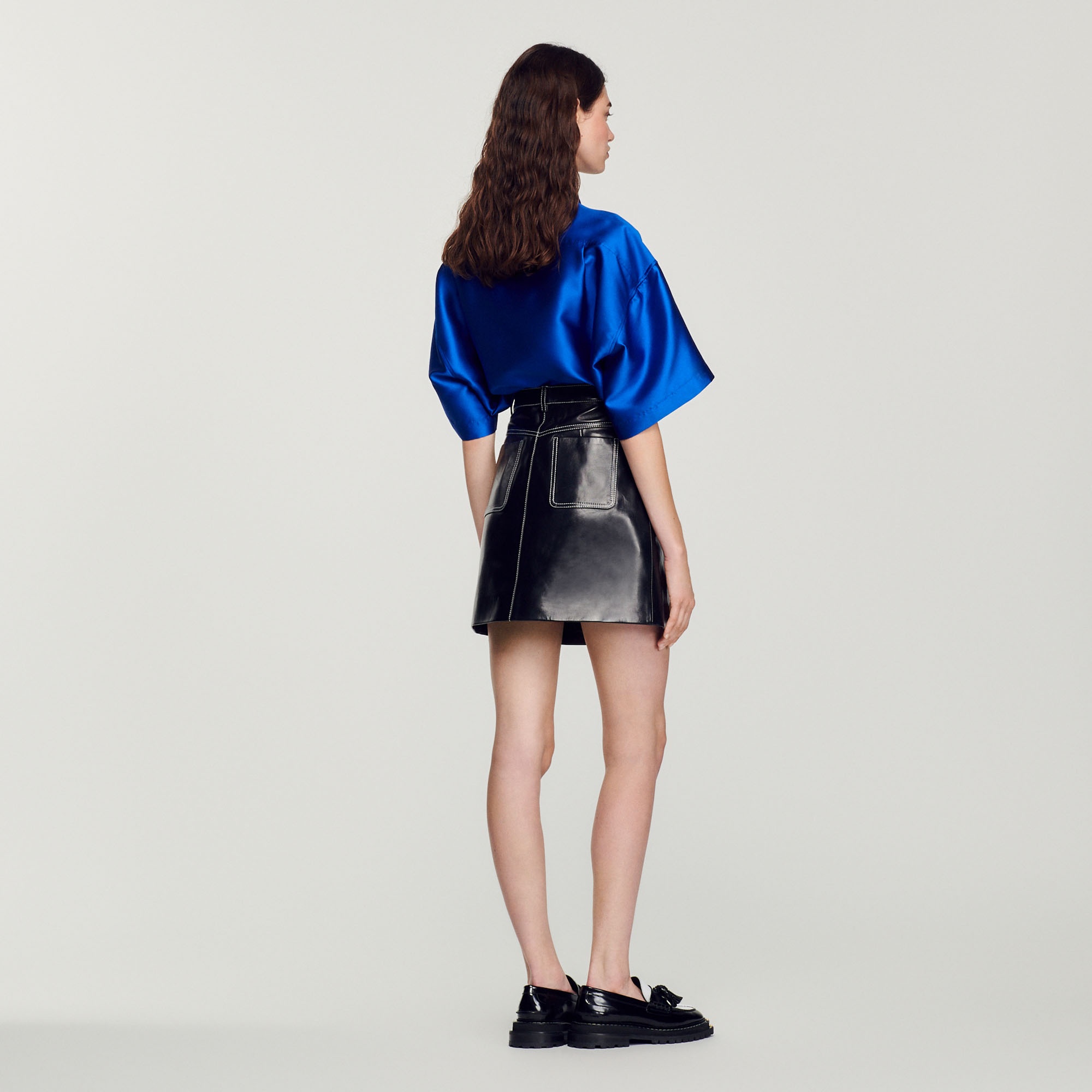 Short topstitched leather skirt - 6
