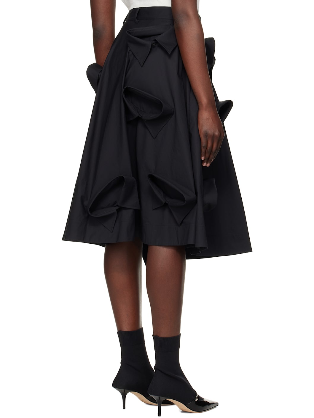 Black Poplin Multi Collars Midi Skirt - 3