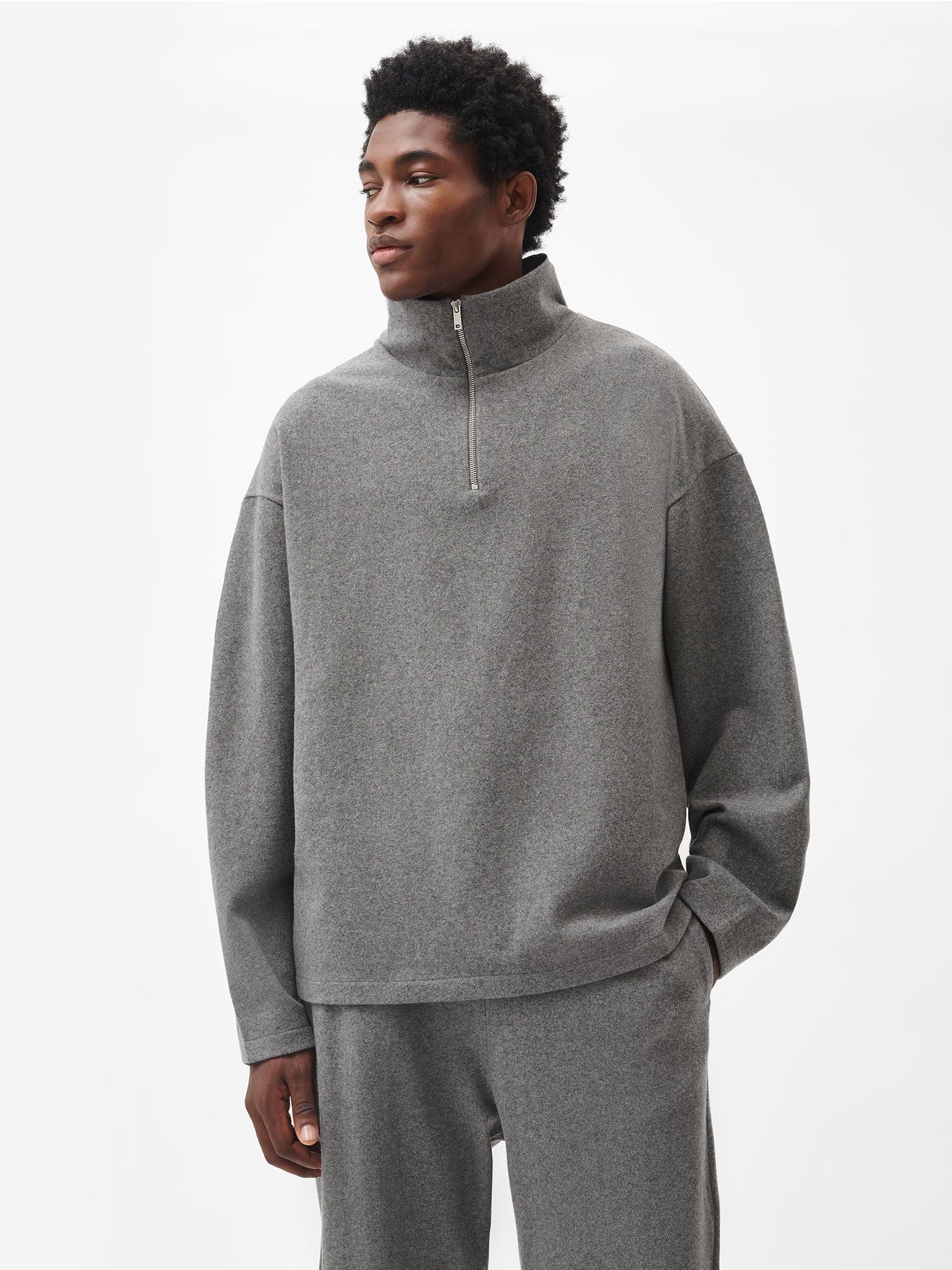Men's Recycled Wool Jersey Half-Zip Sweater - Volcanic Grey - 2