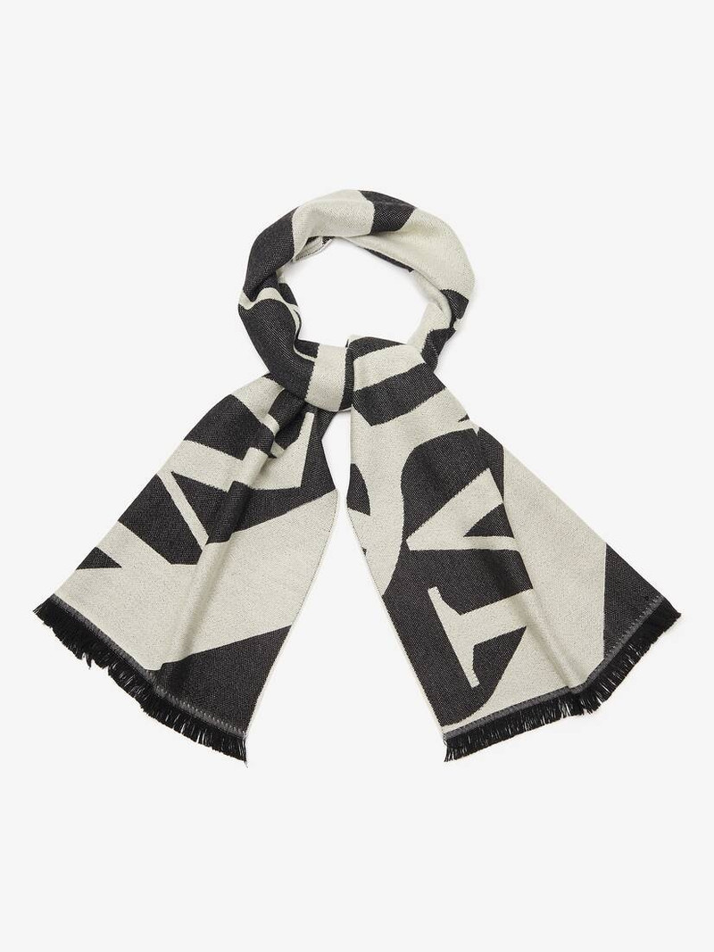 Alexander McQueen Men's Exploded Seal Logo Scarf in Ivory/black outlook
