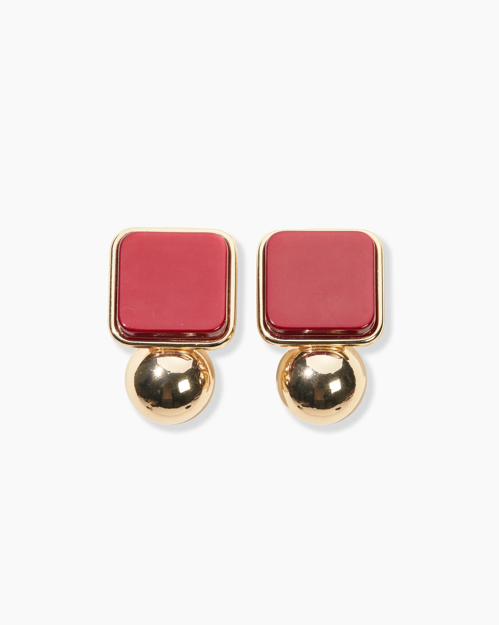 Gold Stud Earrings with Resin Squares - 1