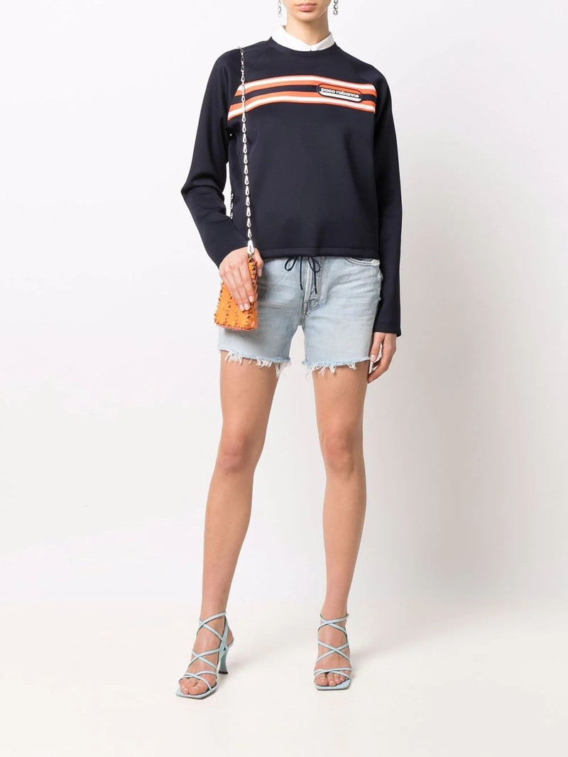 rabanne logo-patch striped sweatshirt outlook