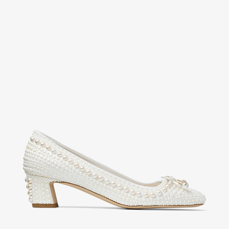 Elme 45 White Pearl Embellished Satin Pumps - 1