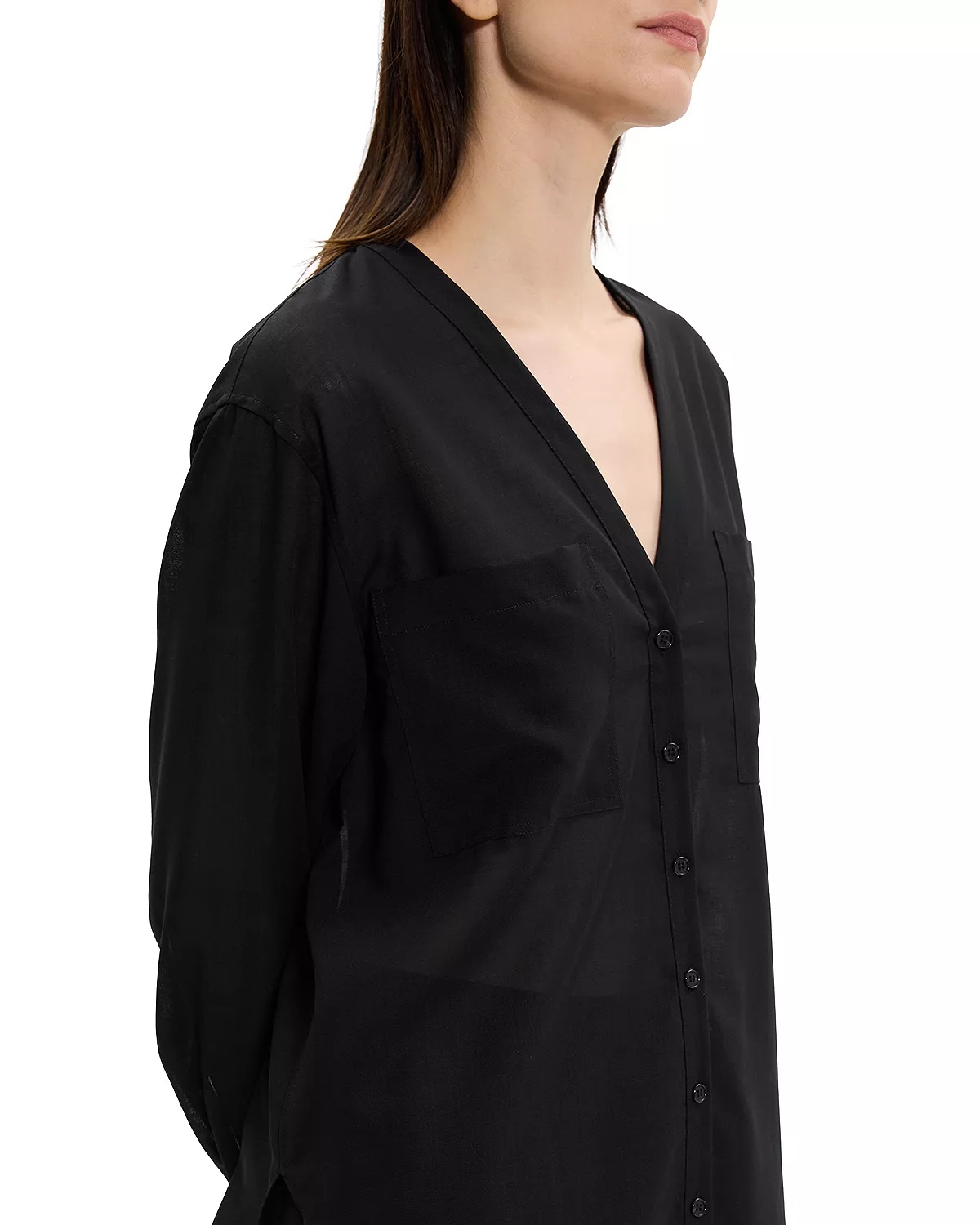 Oversized Collarless Shirt - 4