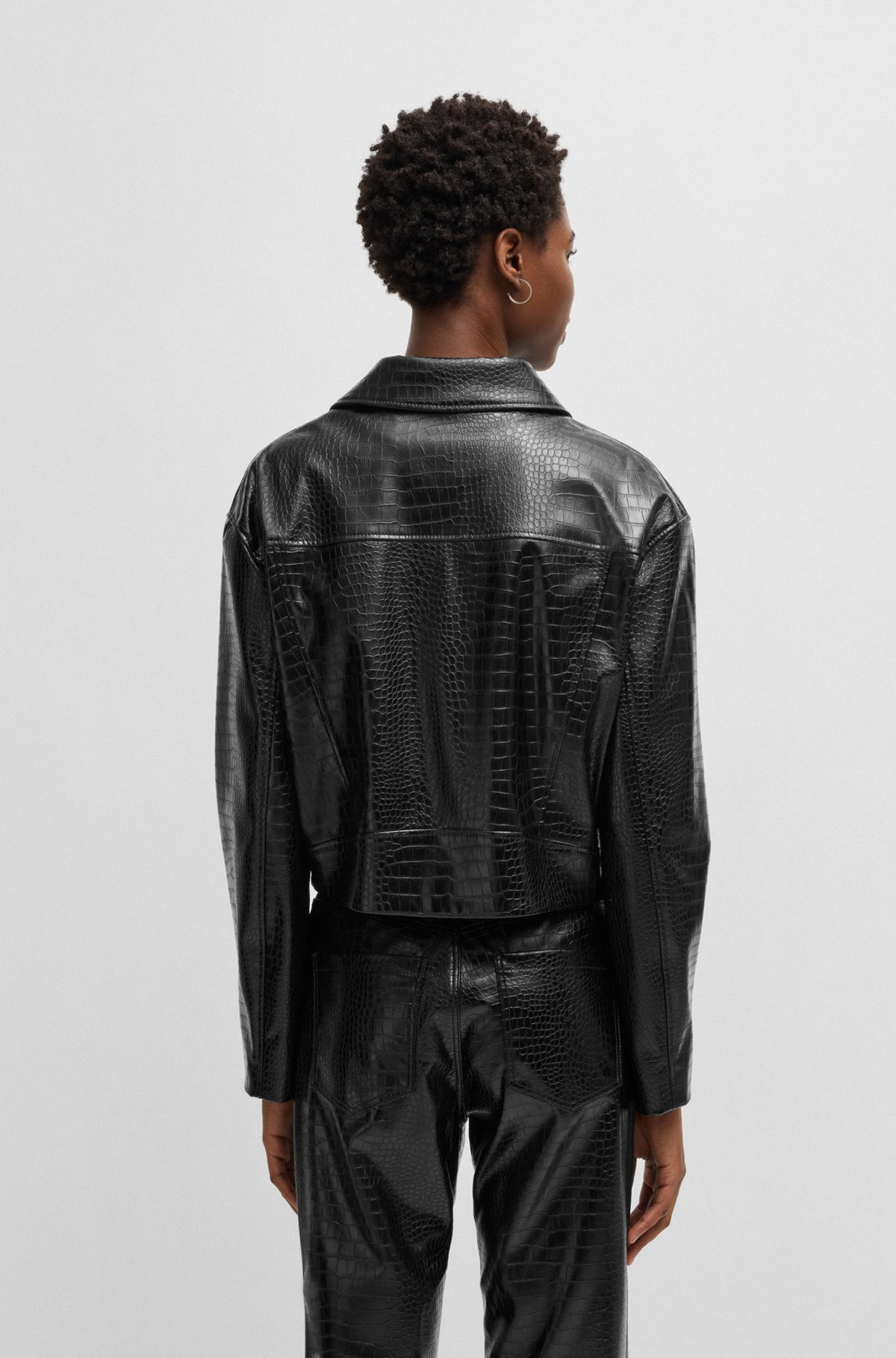 CROCODILE-EMBOSSED BIKER JACKET IN FAUX LEATHER - 4