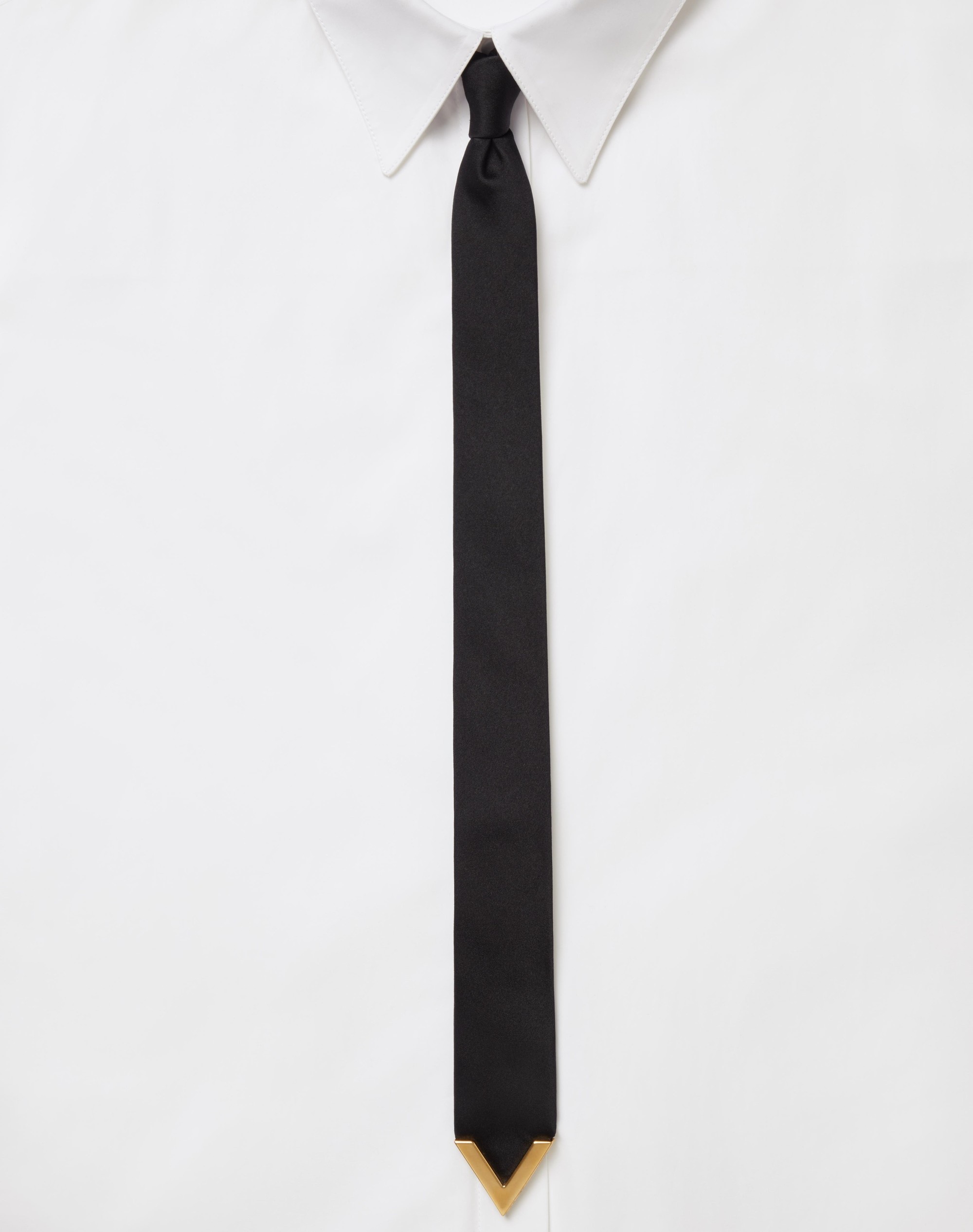 WOOL AND SILK VALENTIE TIE WITH METAL V APPLIQUÉ - 2
