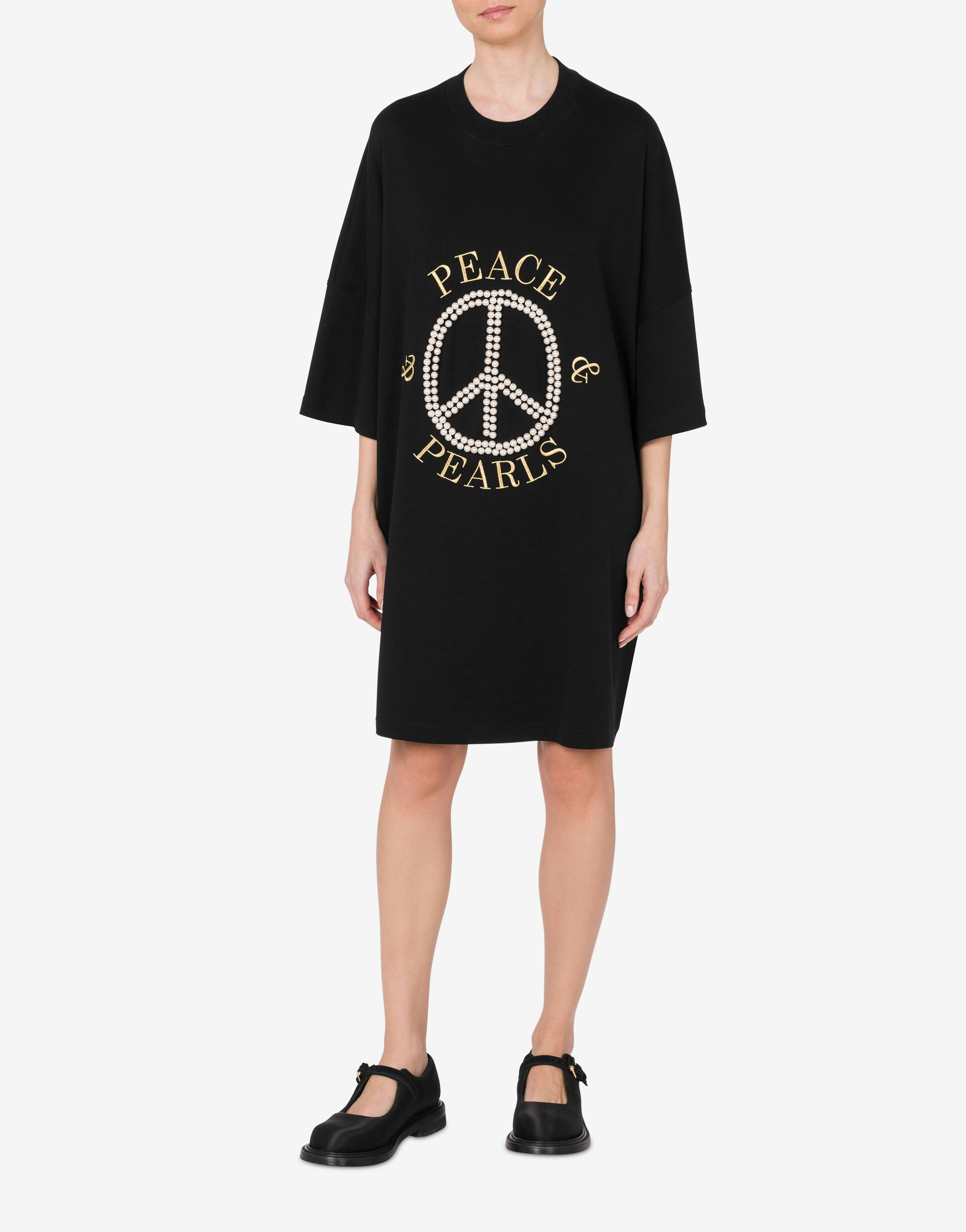 ワンピース Moschino PEACE & PEARLS COTTON INTERLOCK DRESS Moschino Peace & Pearls Cotton Interlock Dress In Black