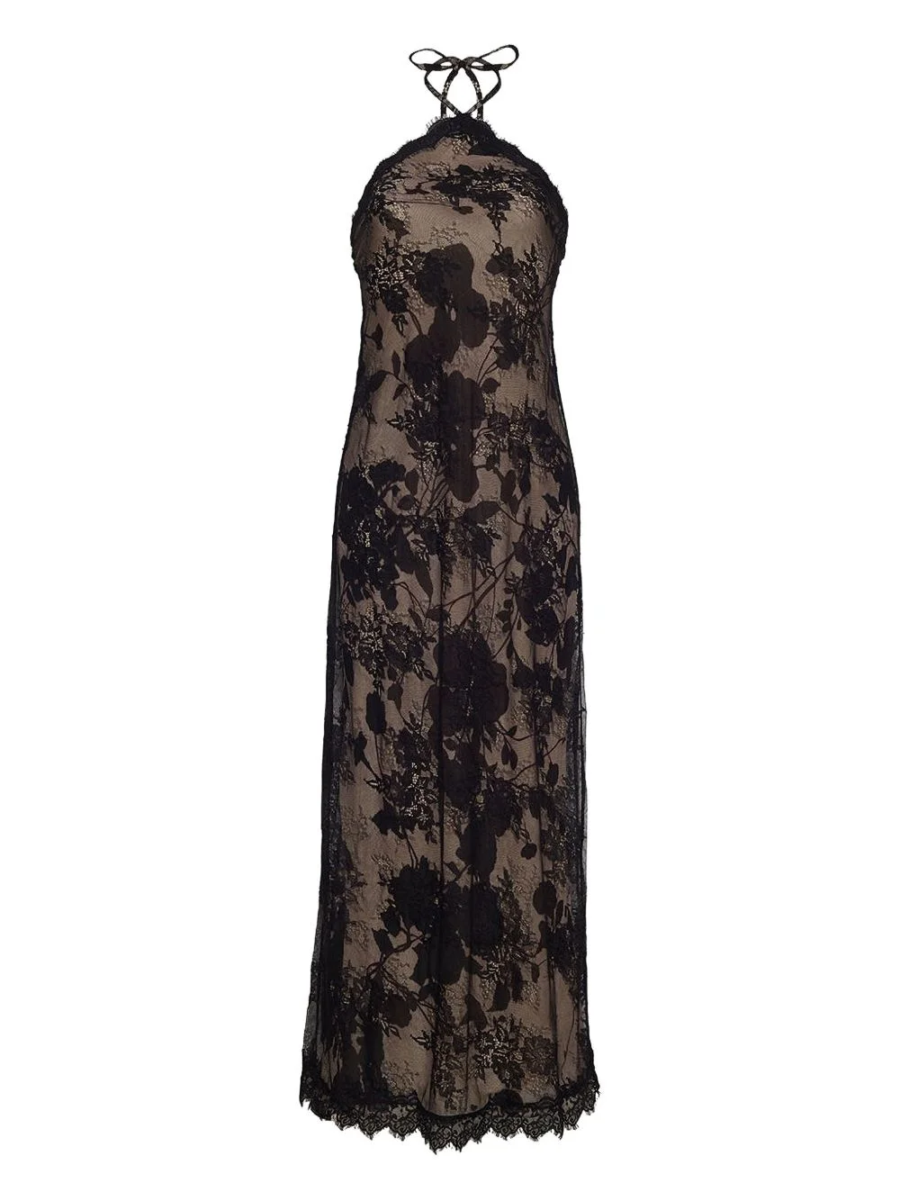 floral-lace halterneck evening dress - 1