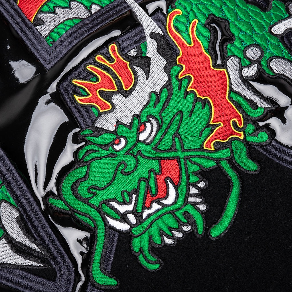 DRAGON EMBROIDERED VARSITY JACKET - BLACK - 5