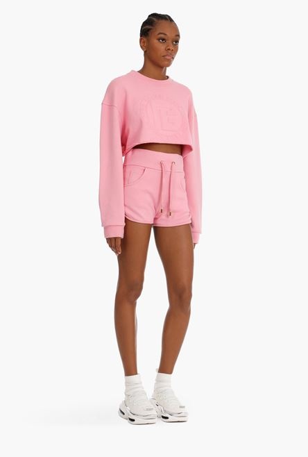 Cropped light pink sweatshirt with embossed Balmain logo - 7