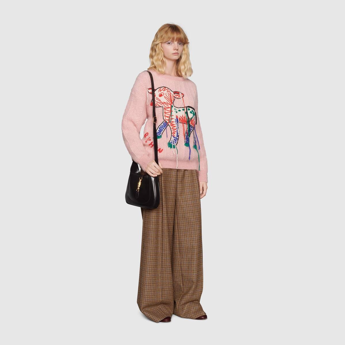 Houndstooth wool wide-leg pant - 2