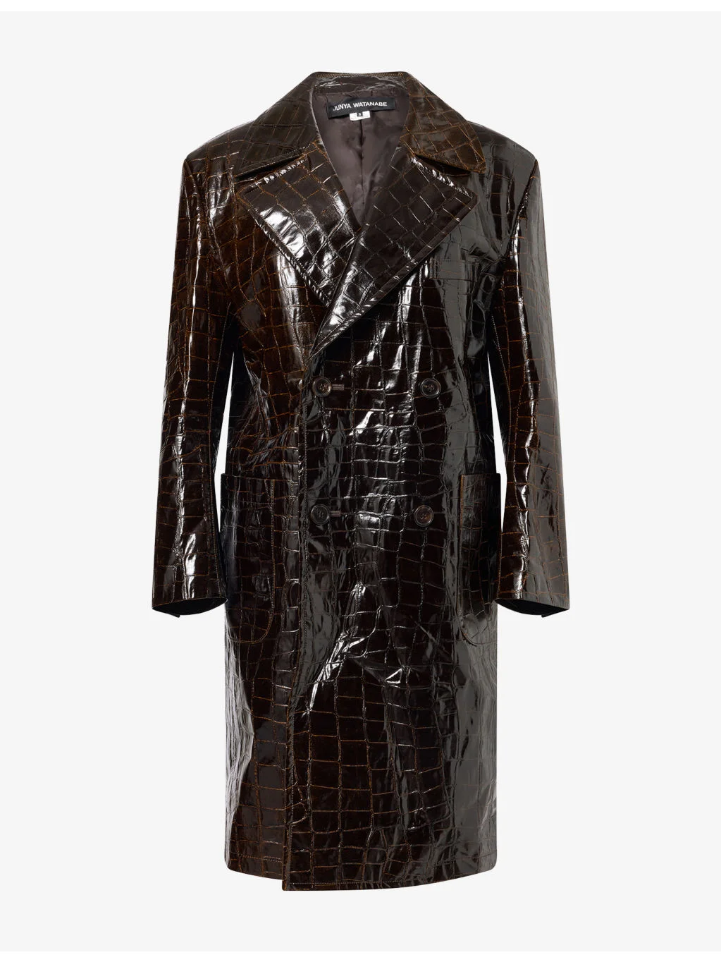 Embossed Double-Breasted Faux-Leather Coat - 1