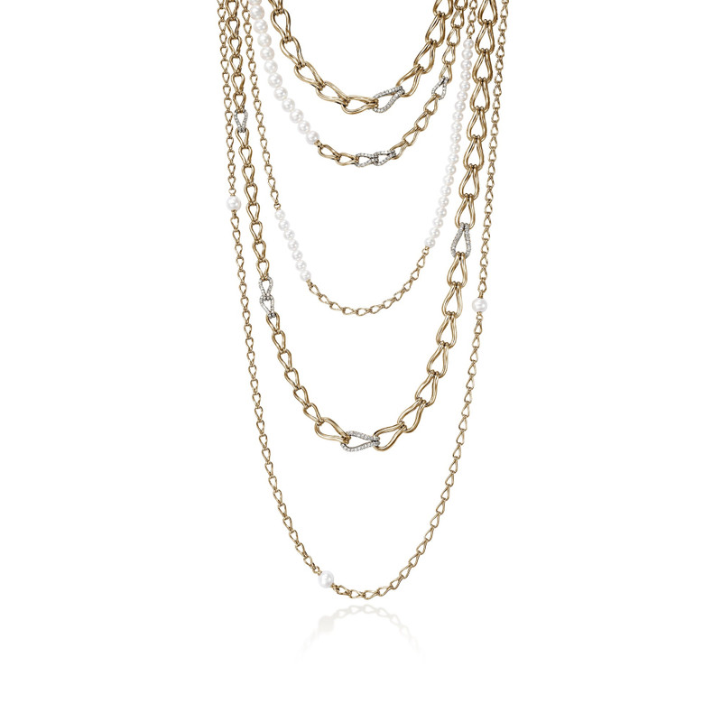Surf Multi-Layer Necklace, Gold, Diamonds, Pearl 1