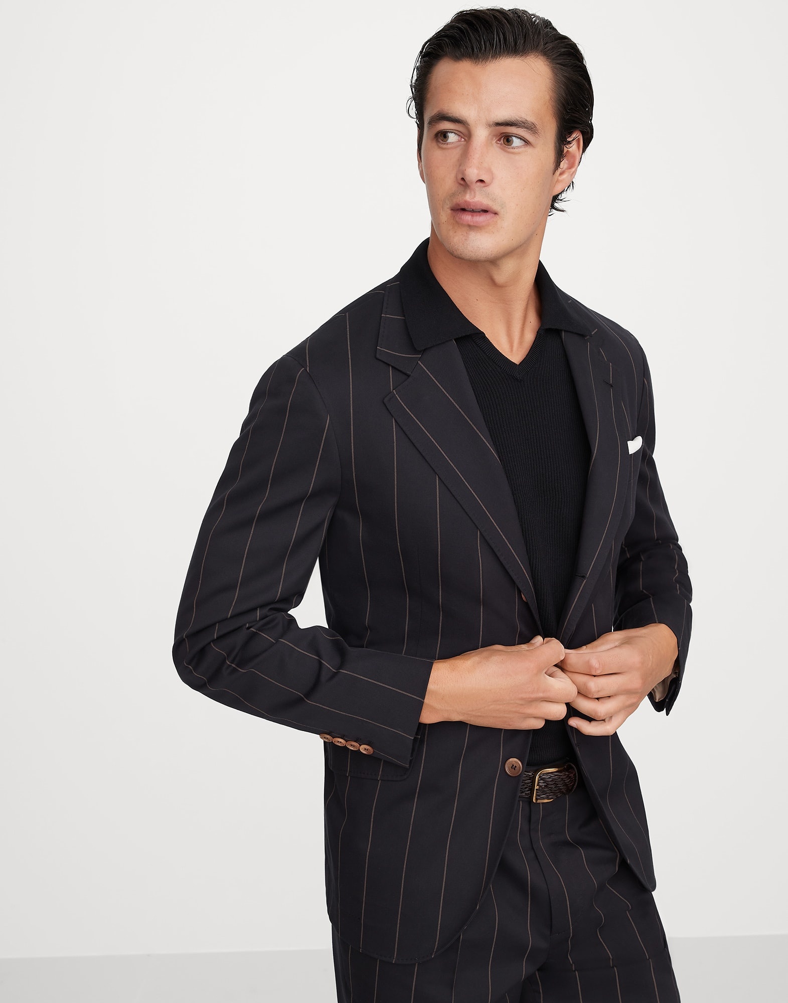 Wool and Sea Island cotton chalk stripe gabardine deconstructed Cavallo blazer - 4