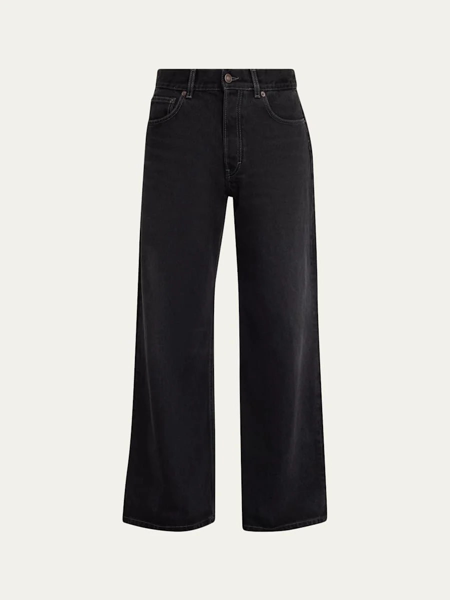 Men's Black Denim Wide-Leg Jeans - 1