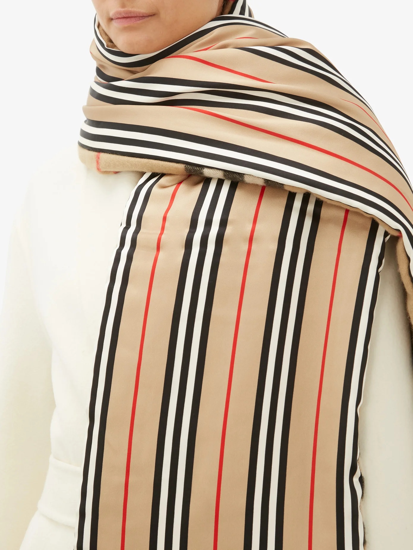 Check & Icon stripe padded cashmere and silk scarf - 3