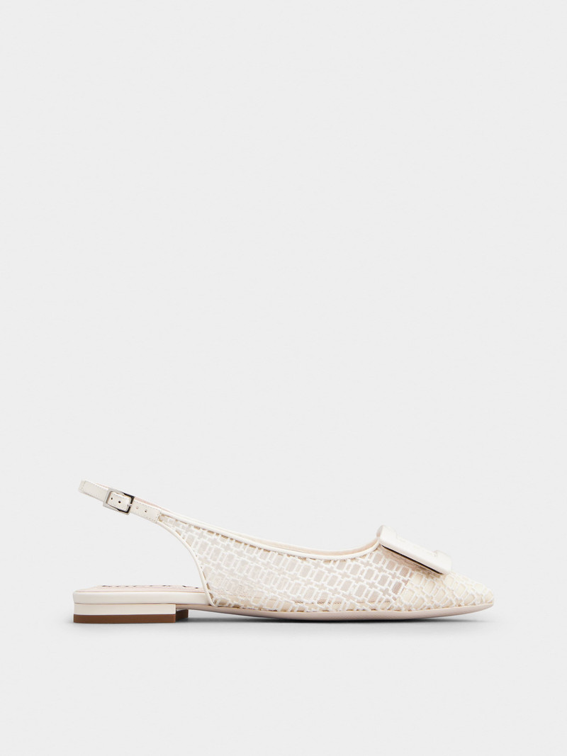 Gommettine Net Lacquered Buckle Slingback Ballerinas in Fabric 1