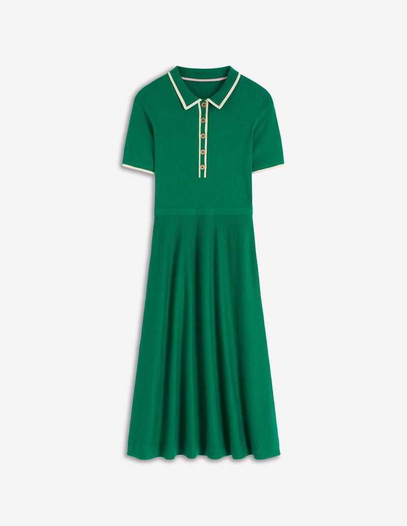 Collared Knitted Midi Dress-Fresh Green - 1