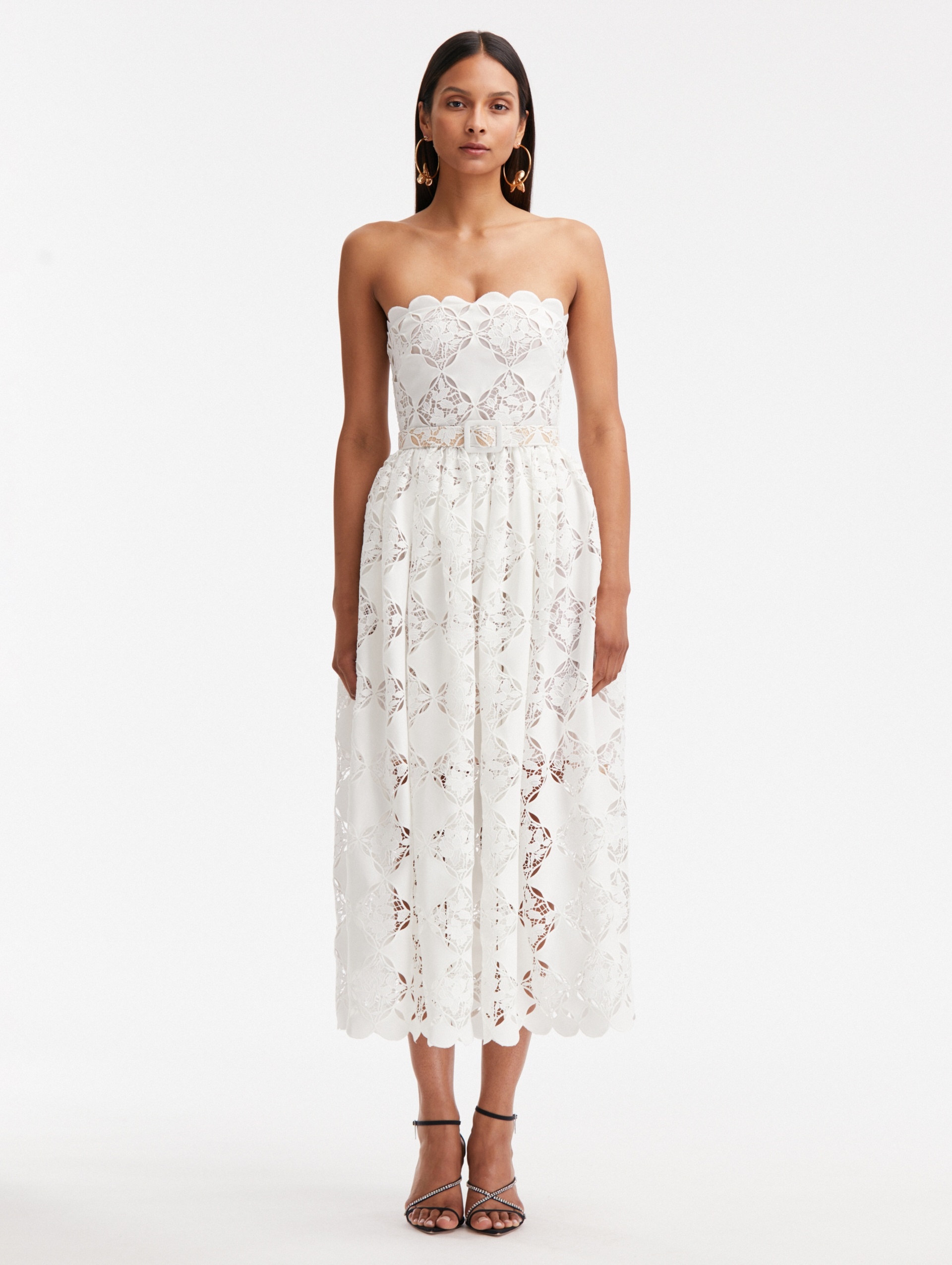 STRAPLESS GARDENIA GUIPURE EYELET DRESS - 1