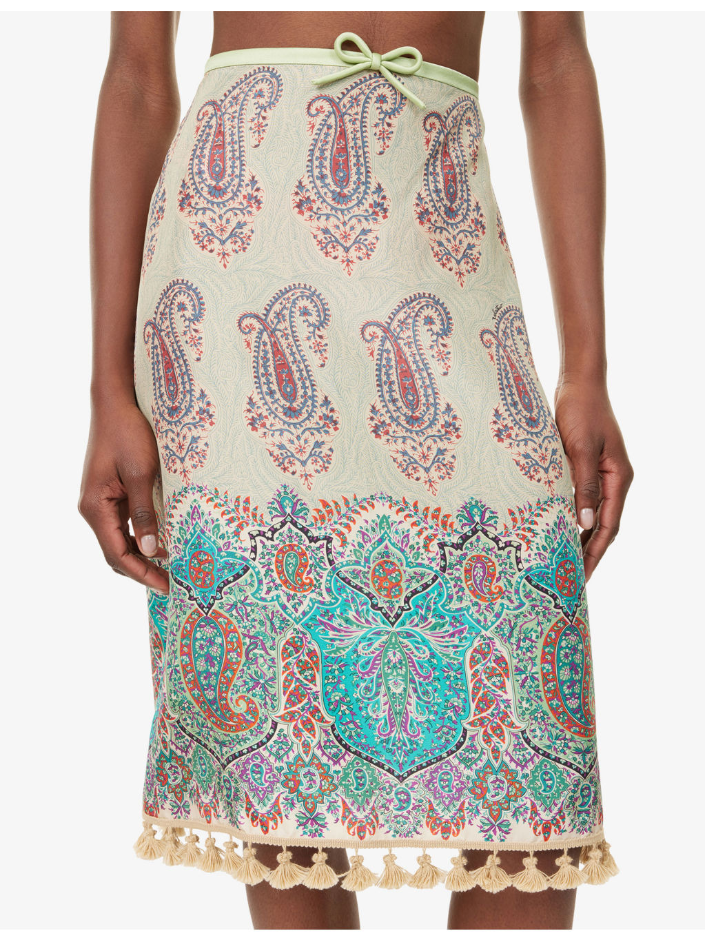Paisley-Pattern Flared Silk Midi Skirt - 8
